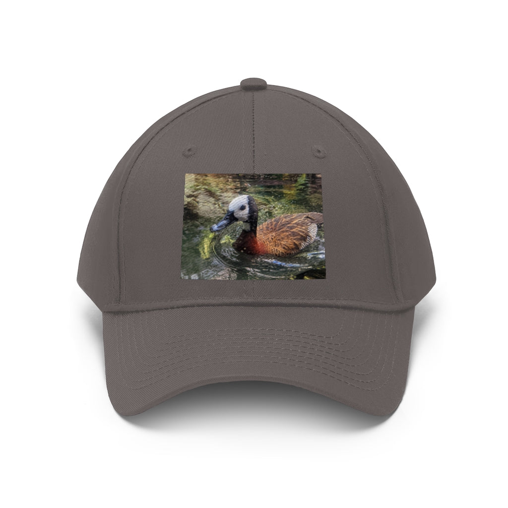 Duck Unisex Twill Hat in classic design, made from 100% cotton twill, featuring adjustable Velcro closure.