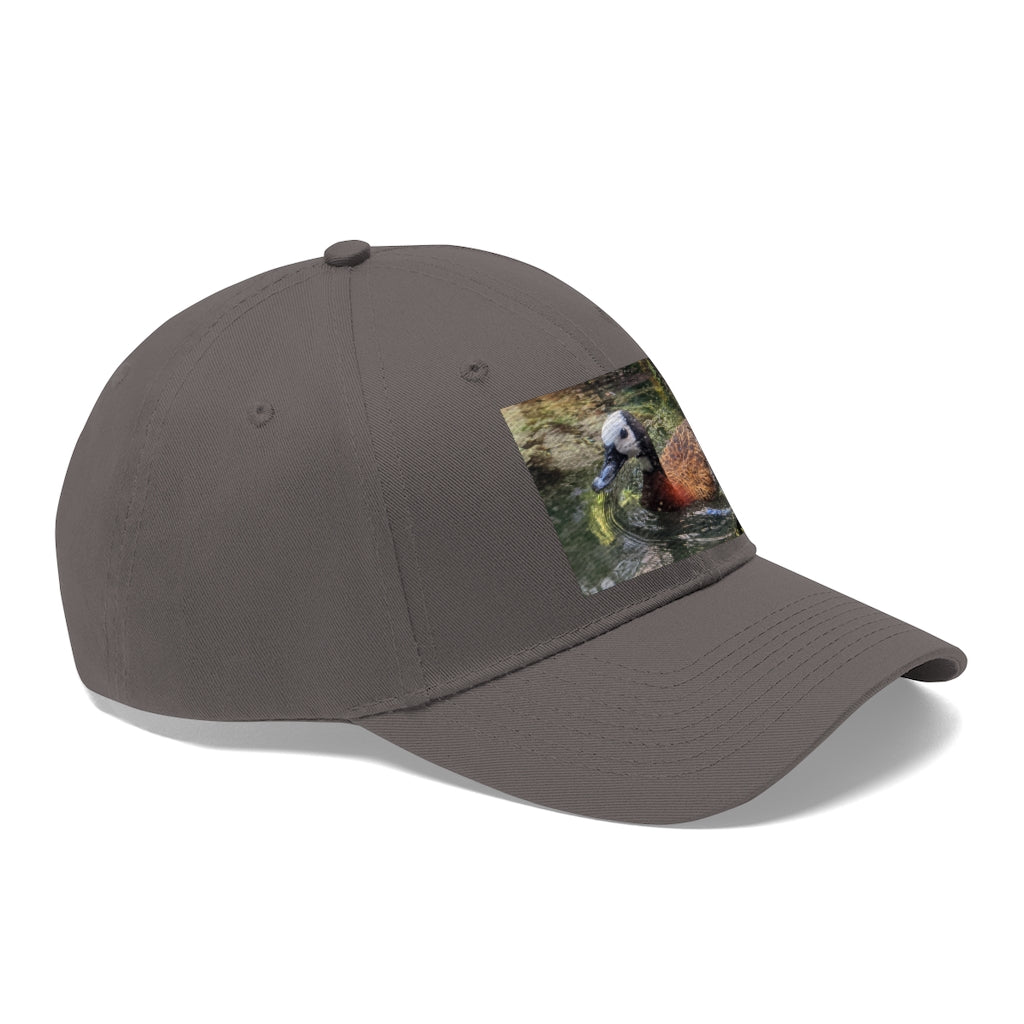 Duck Unisex Twill Hat in classic design, made from 100% cotton twill, featuring adjustable Velcro closure.