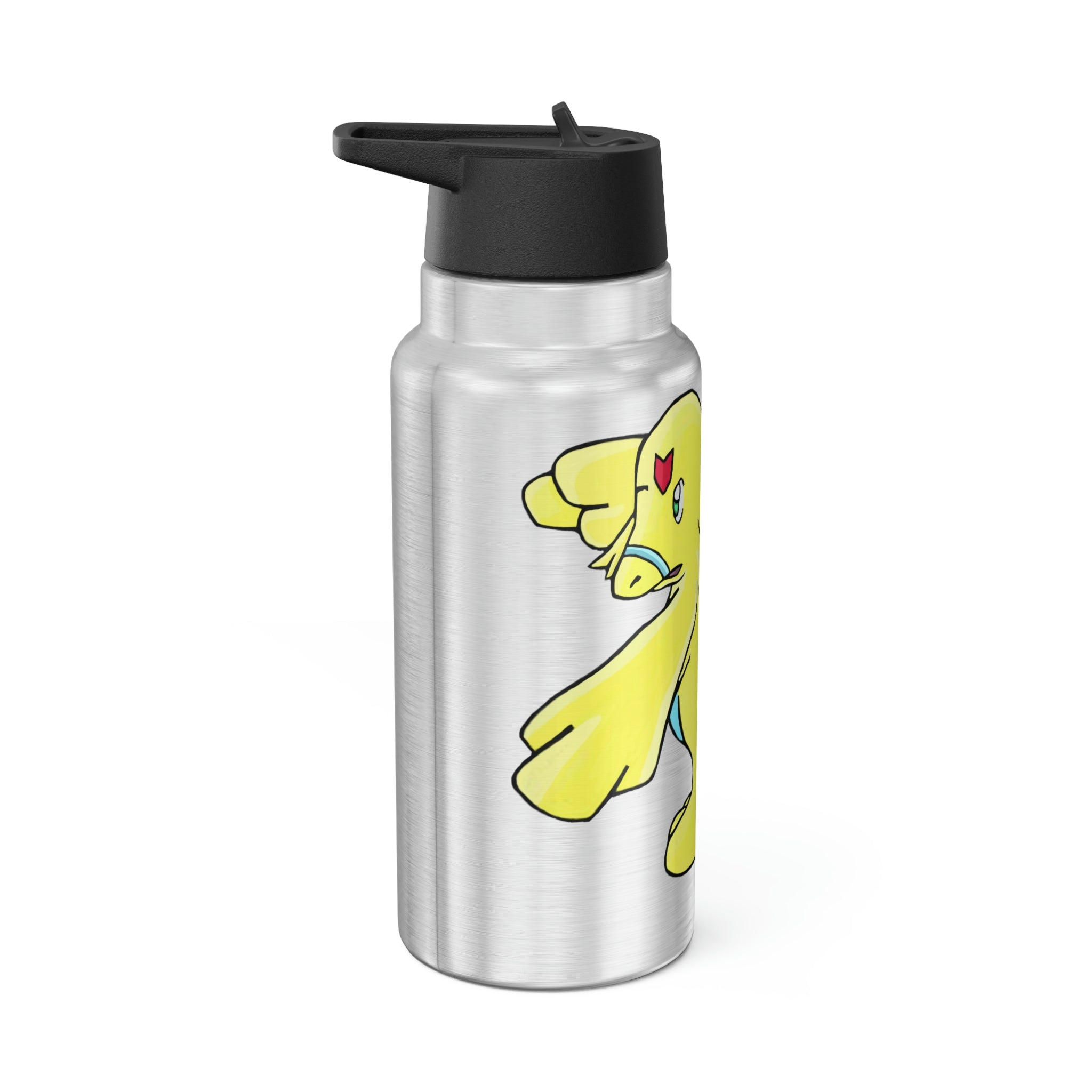 Ductil Gator Tumbler in stainless steel with a black screw-on cap and plastic straw, showcasing a customizable design.