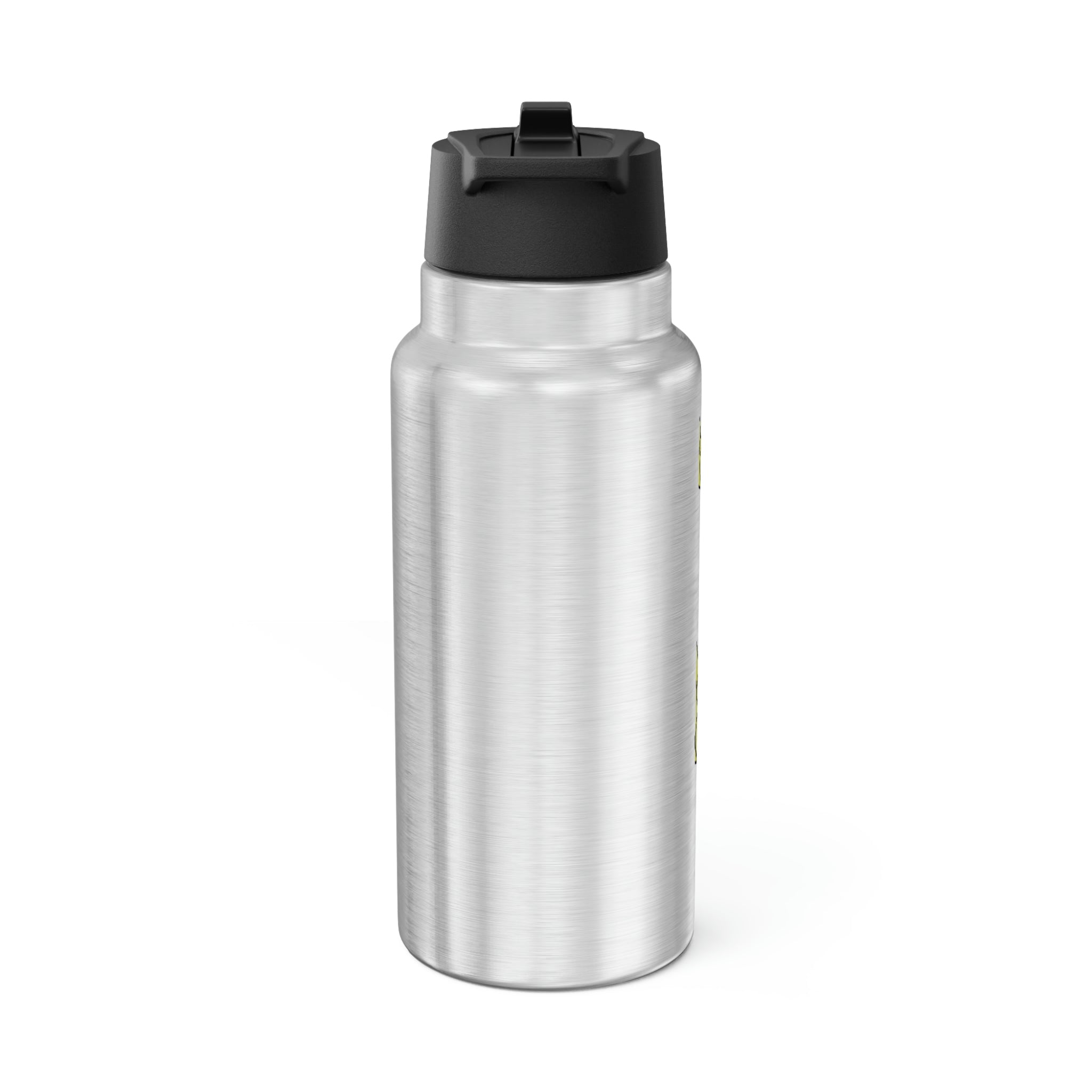 Ductil Gator Tumbler in stainless steel with a black screw-on cap and plastic straw, showcasing a customizable design.