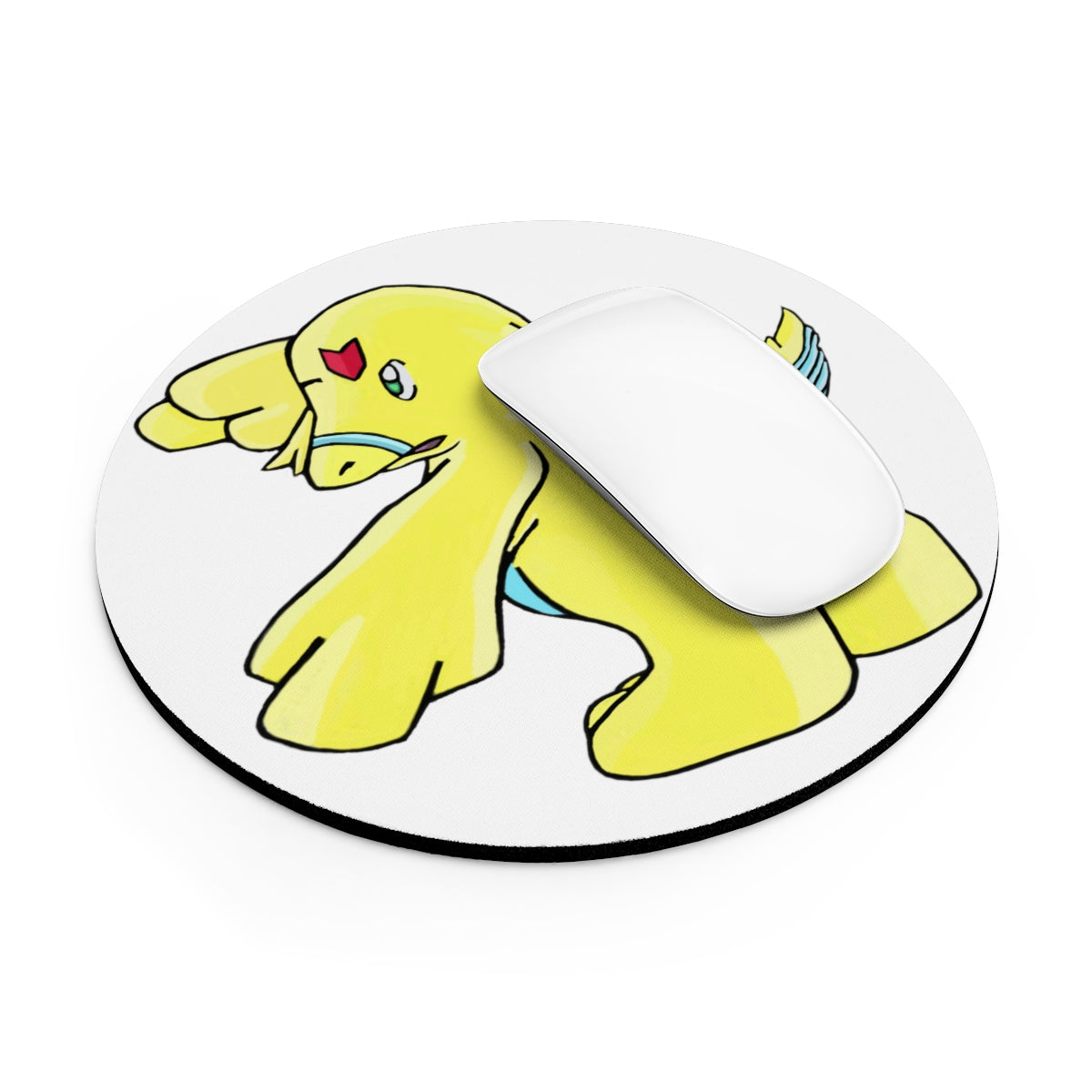 Ductil Mouse Pad in round and rectangular shapes with colorful designs and non-slip rubber bottom.