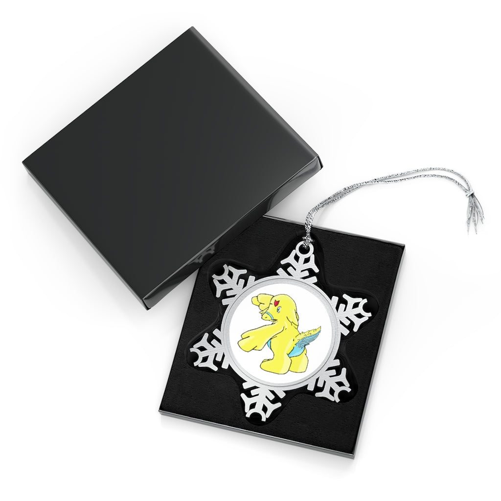 Ductil Pewter Snowflake Ornament with silver-toned hanging string, showcasing intricate snowflake design.