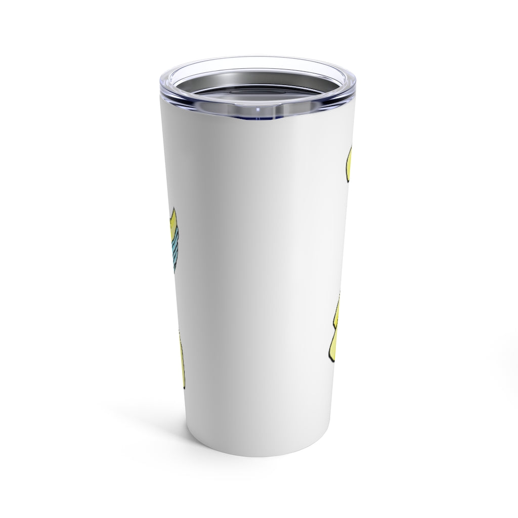 Ductil Tumbler 20oz in stainless steel with a see-thru plastic lid, showcasing its sleek design and rounded corners.