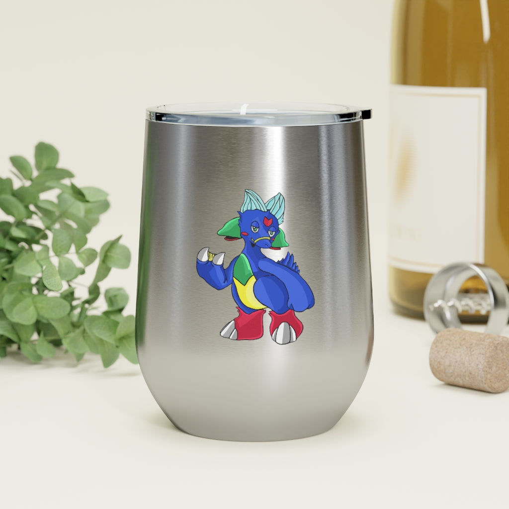 Duldi 12oz Insulated Wine Tumbler with clear lid, showcasing its sleek stainless steel design and double-wall insulation.