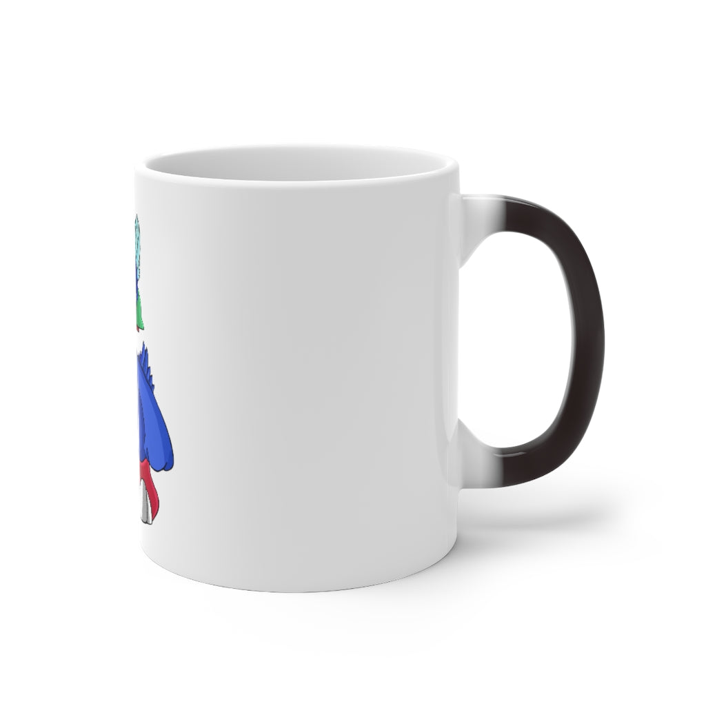 Duldi Color Changing Mug showcasing vibrant colors when filled with hot beverage, featuring a rounded design and C-handle.