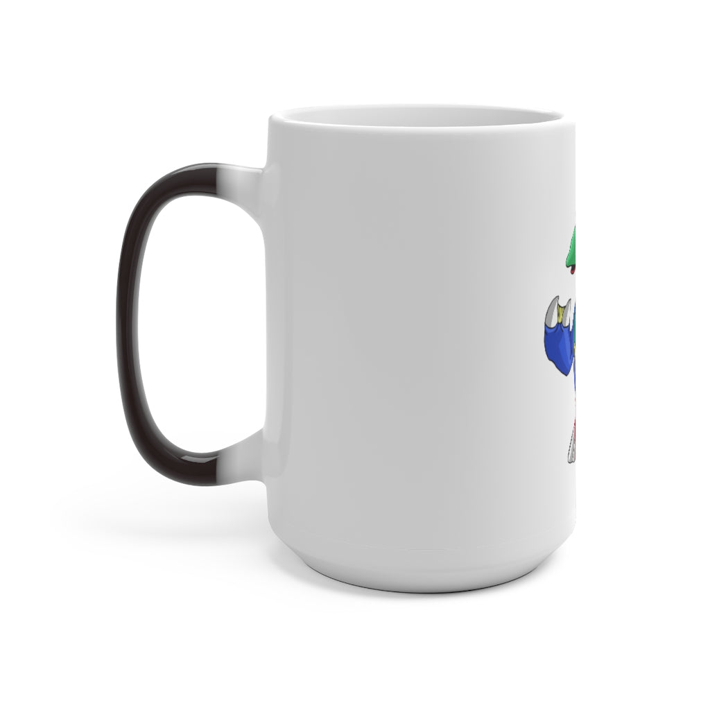 Duldi Color Changing Mug showcasing vibrant colors when filled with hot beverage, featuring a rounded design and C-handle.