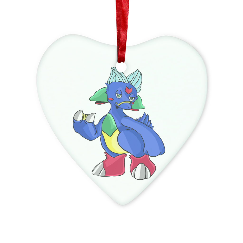 Duldi Glass Hanging Ornament in round and heart shapes, elegantly displayed with red ribbon and gold string.