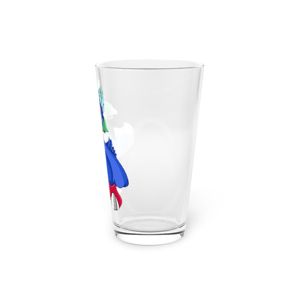 Duldi Pint Glass, 16oz, clear glass with custom printed design options, perfect for beverages.