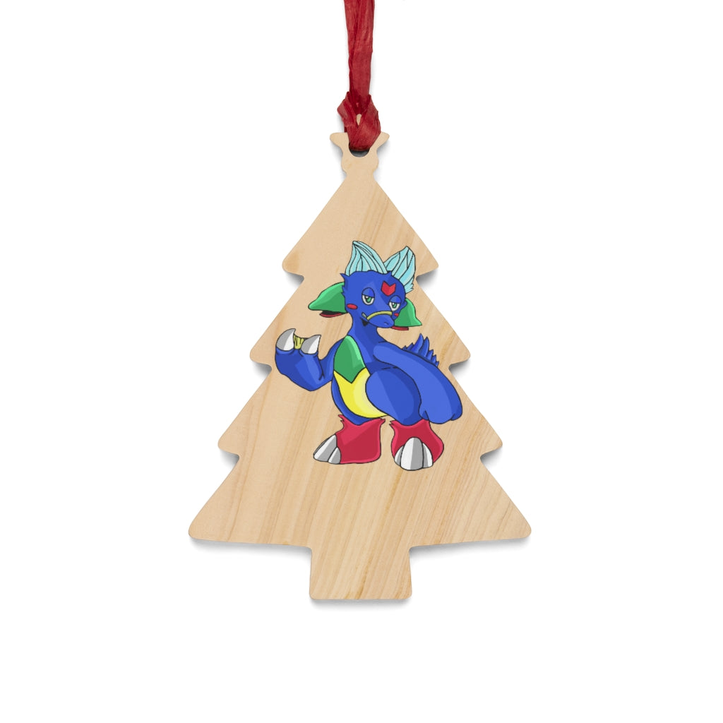 Duldi Wooden Christmas Ornaments in various whimsical shapes with red ribbons, showcasing rustic wooden design and magnetic backs.