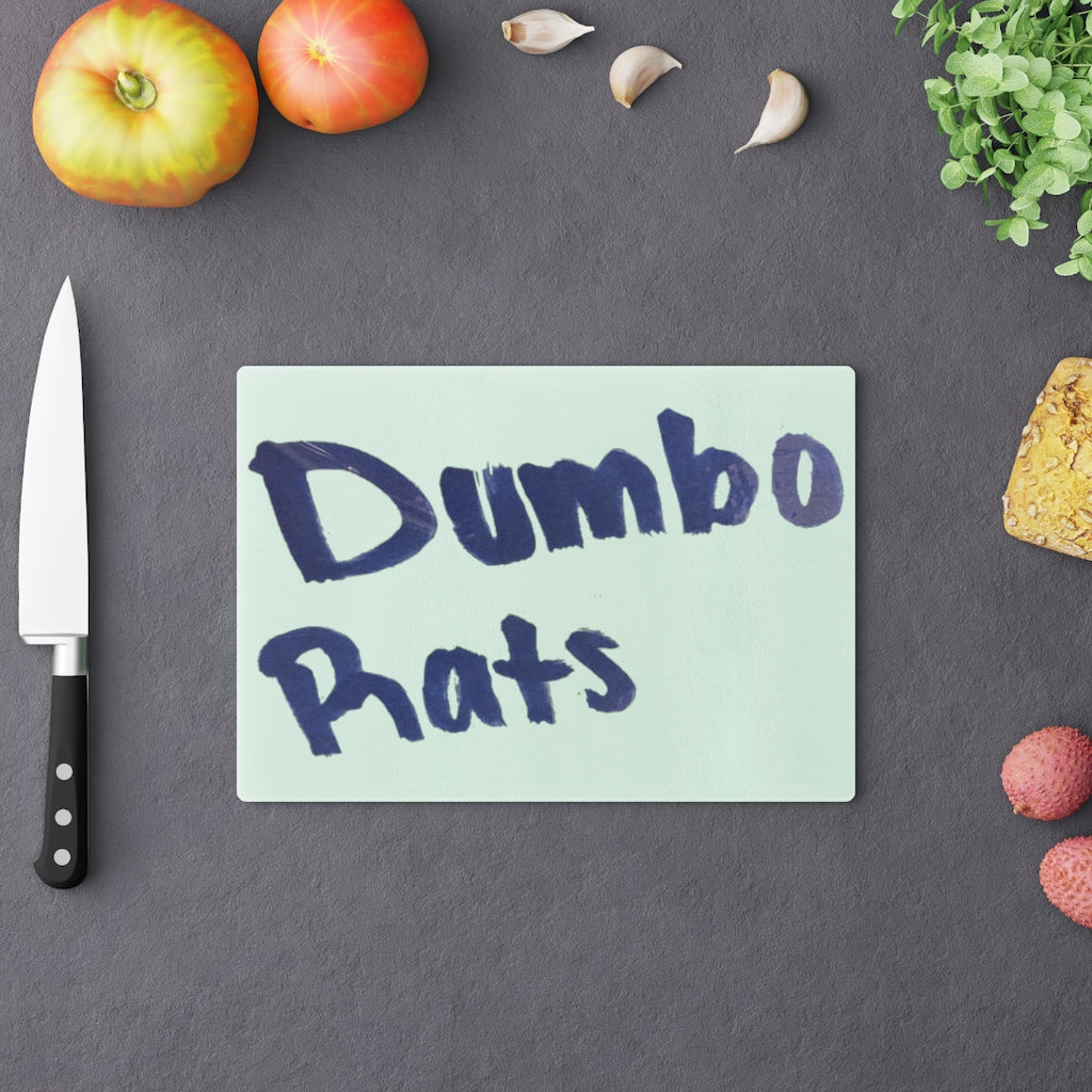 Dumbo Rats Cutting Board made of tempered glass with rubber dots for stability, featuring a whimsical design.