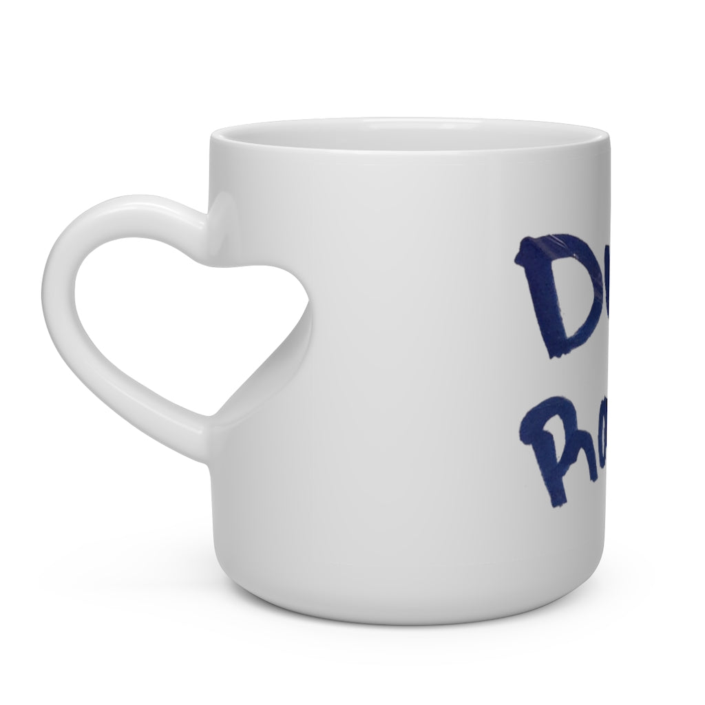 Dumbo Rats Heart Shape Mug with a heart-shaped handle, white ceramic, 11oz capacity, perfect for hot beverages.