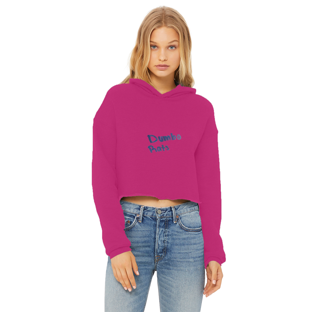 Dumbo Rats Ladies Cropped Raw Edge Hoodie in various colors, showcasing its stylish cropped design and soft fabric.