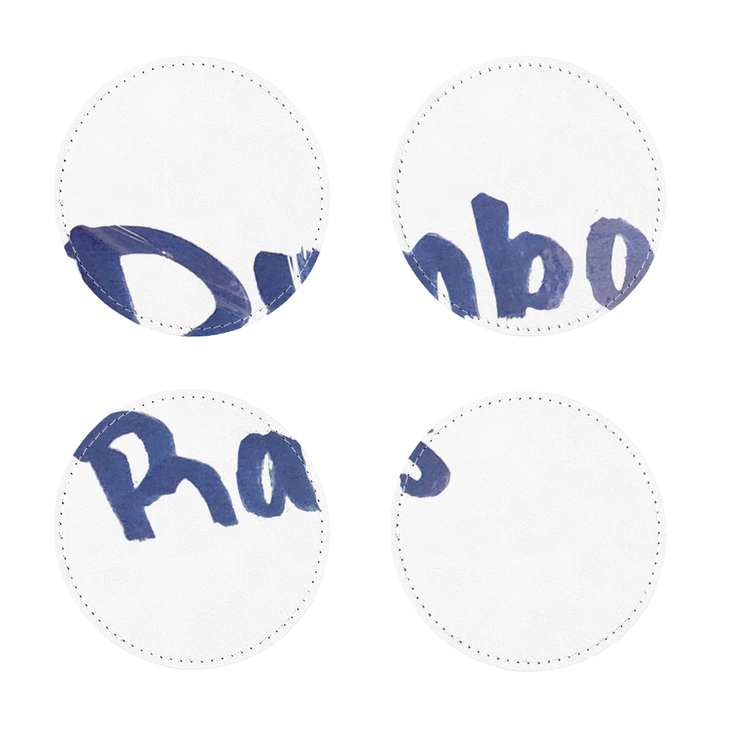 Pack of four Dumbo Rats sublimation coasters made of PU leather, featuring a white printable face and elegant white stitching.