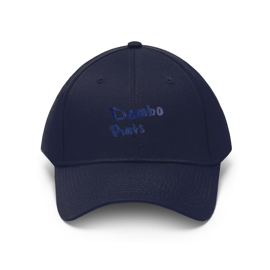 Dumbo Rats Unisex Twill Hat in cotton twill fabric, featuring a classic 6-panel design and adjustable Velcro closure.