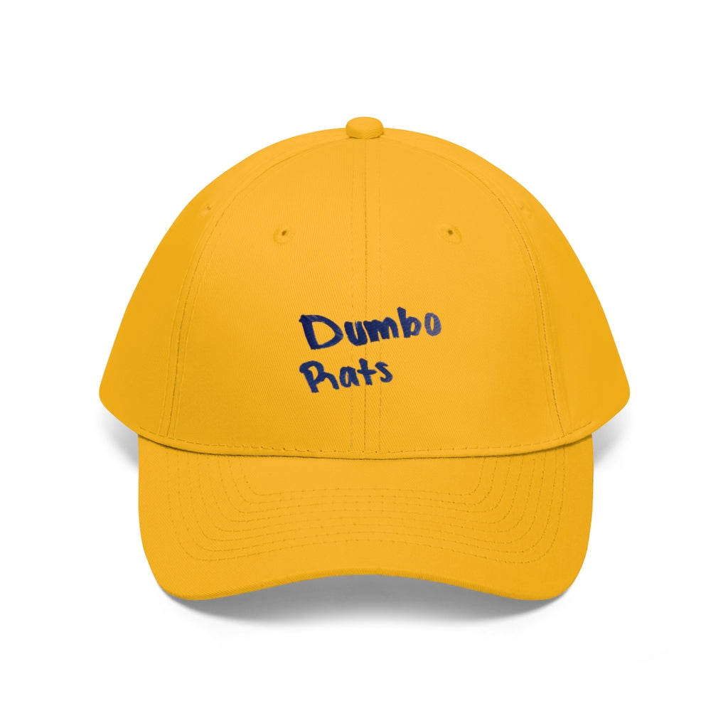 Dumbo Rats Unisex Twill Hat in cotton twill fabric, featuring a classic 6-panel design and adjustable Velcro closure.