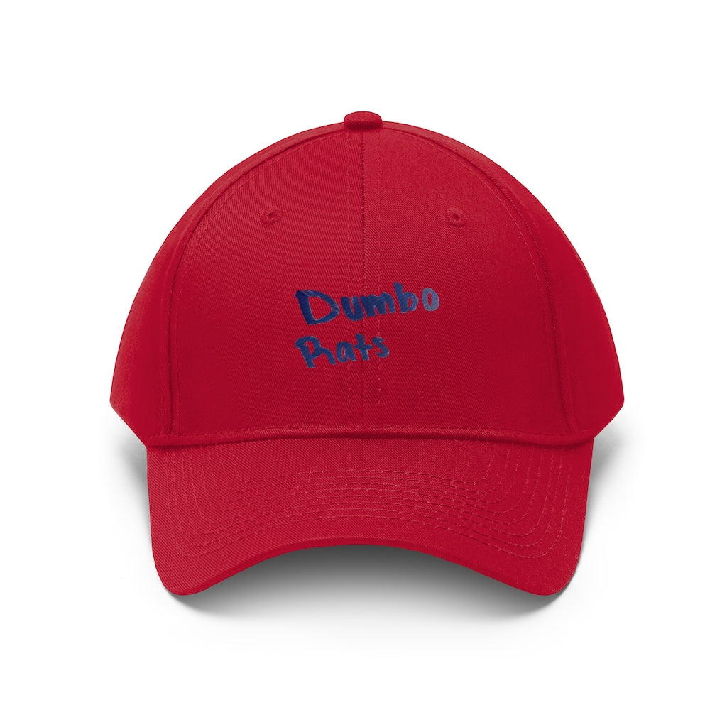 Dumbo Rats Unisex Twill Hat in cotton twill fabric, featuring a classic 6-panel design and adjustable Velcro closure.