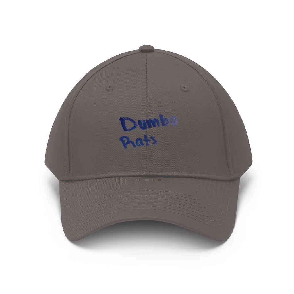 Dumbo Rats Unisex Twill Hat in cotton twill fabric, featuring a classic 6-panel design and adjustable Velcro closure.