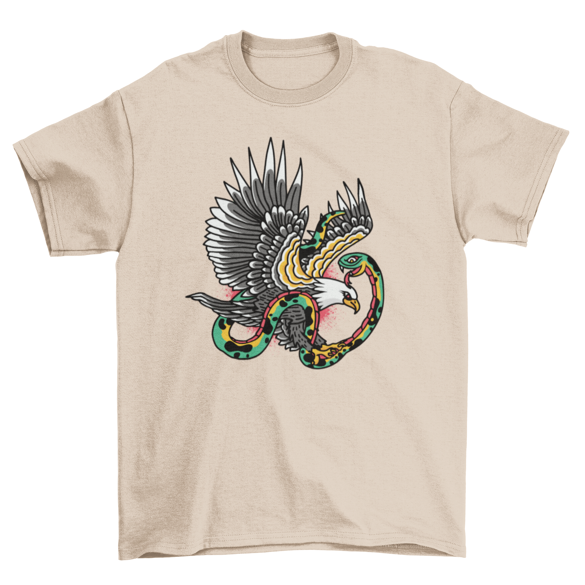 Eagle Snake Tattoo T-Shirt featuring a detailed tattoo-style illustration of an eagle and a snake intertwined.