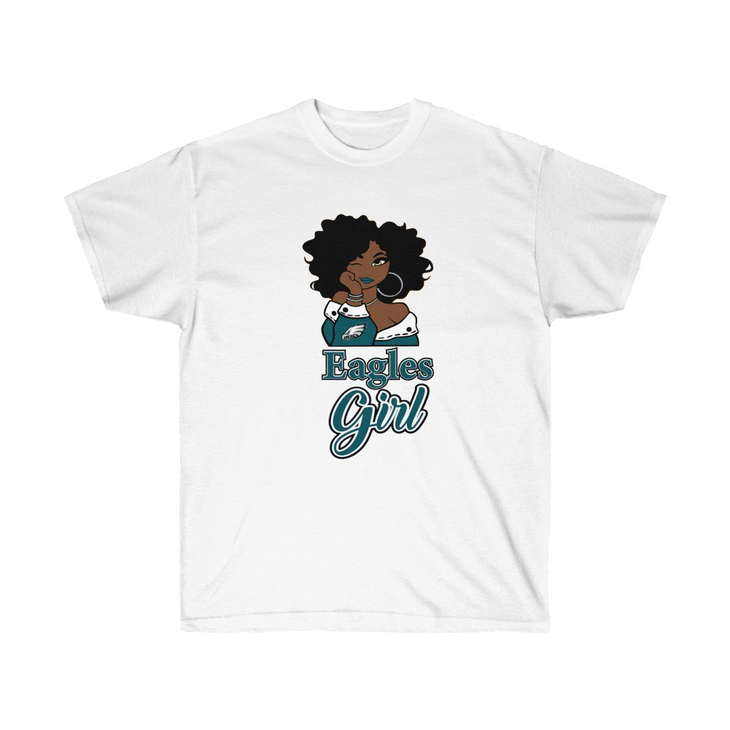 Eagles Girl Afro Black Girl T-Shirt featuring a vibrant design celebrating Afro hairstyles, perfect for casual wear.