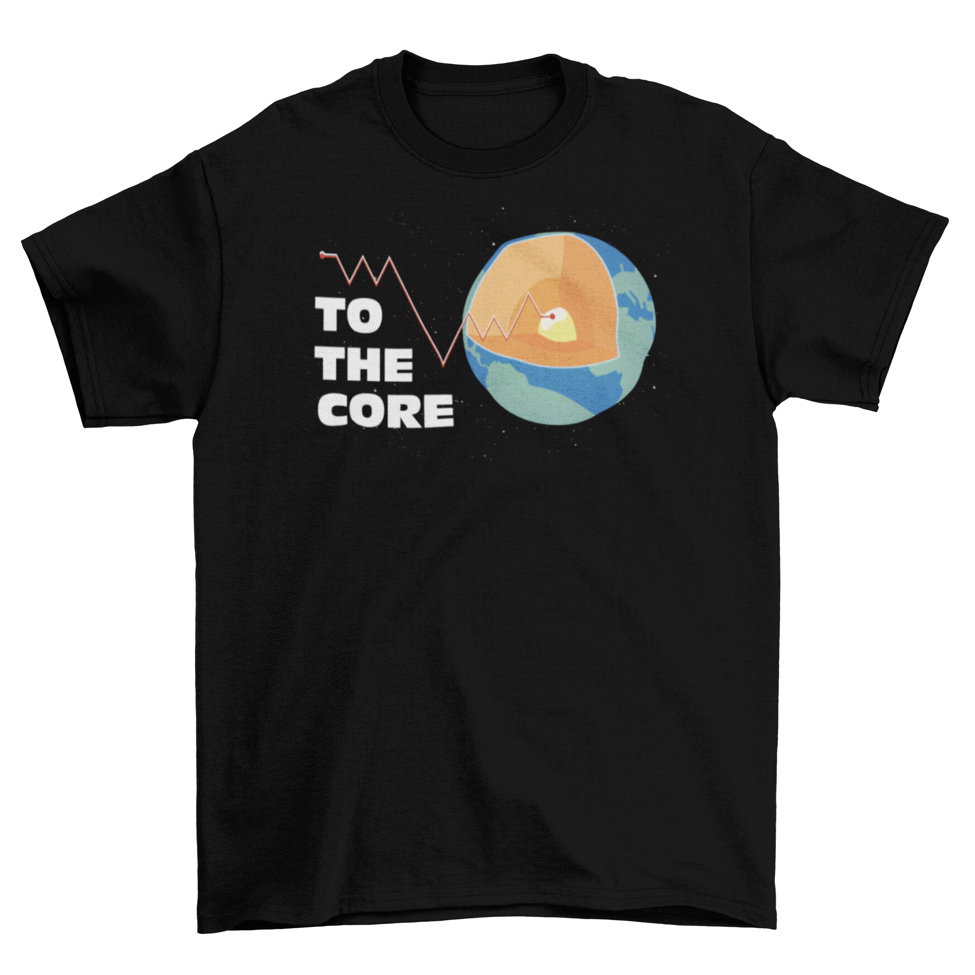 Earth Core T-Shirt featuring an open earth illustration and the quote 'To the core'.