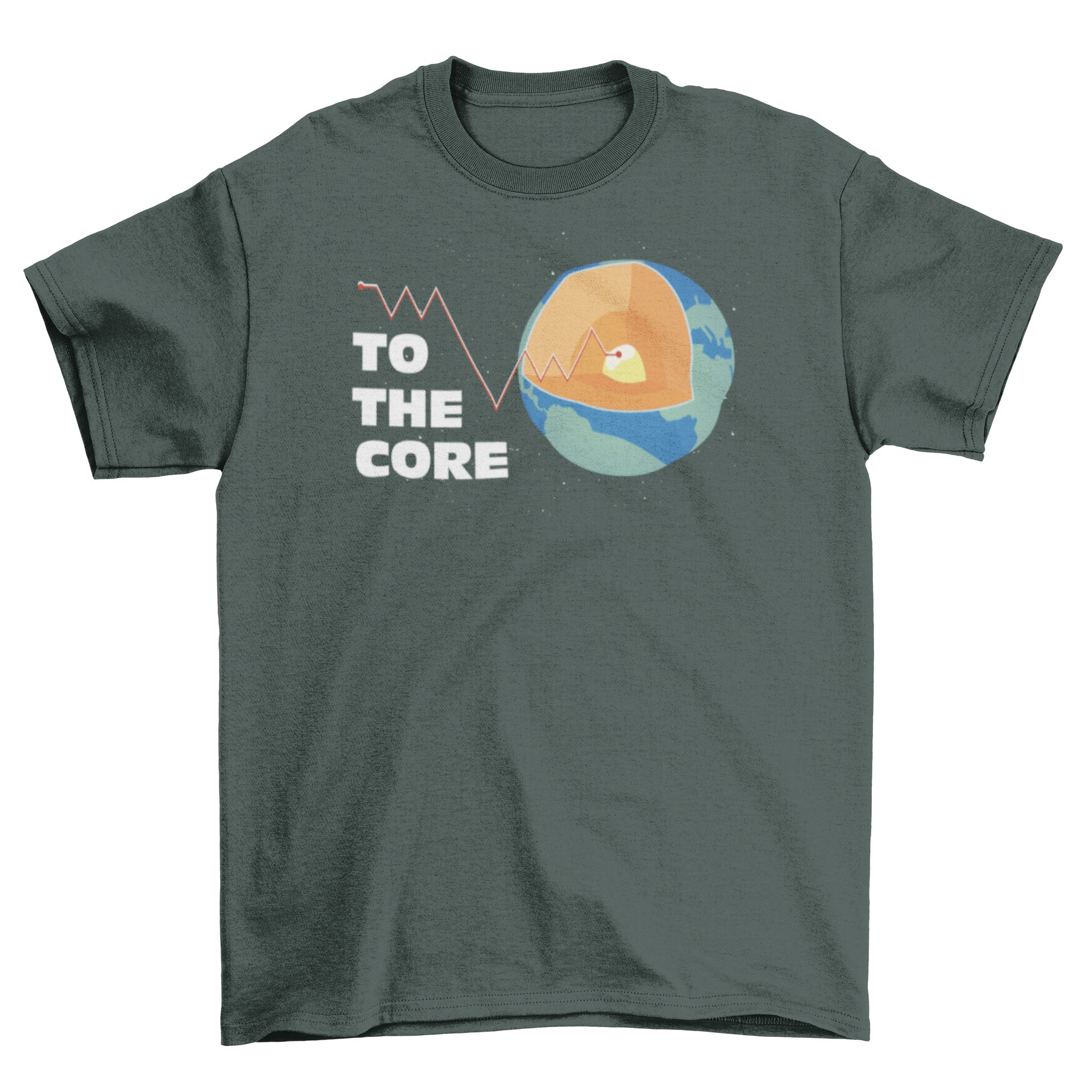 Earth Core T-Shirt featuring an open earth illustration and the quote 'To the core'.