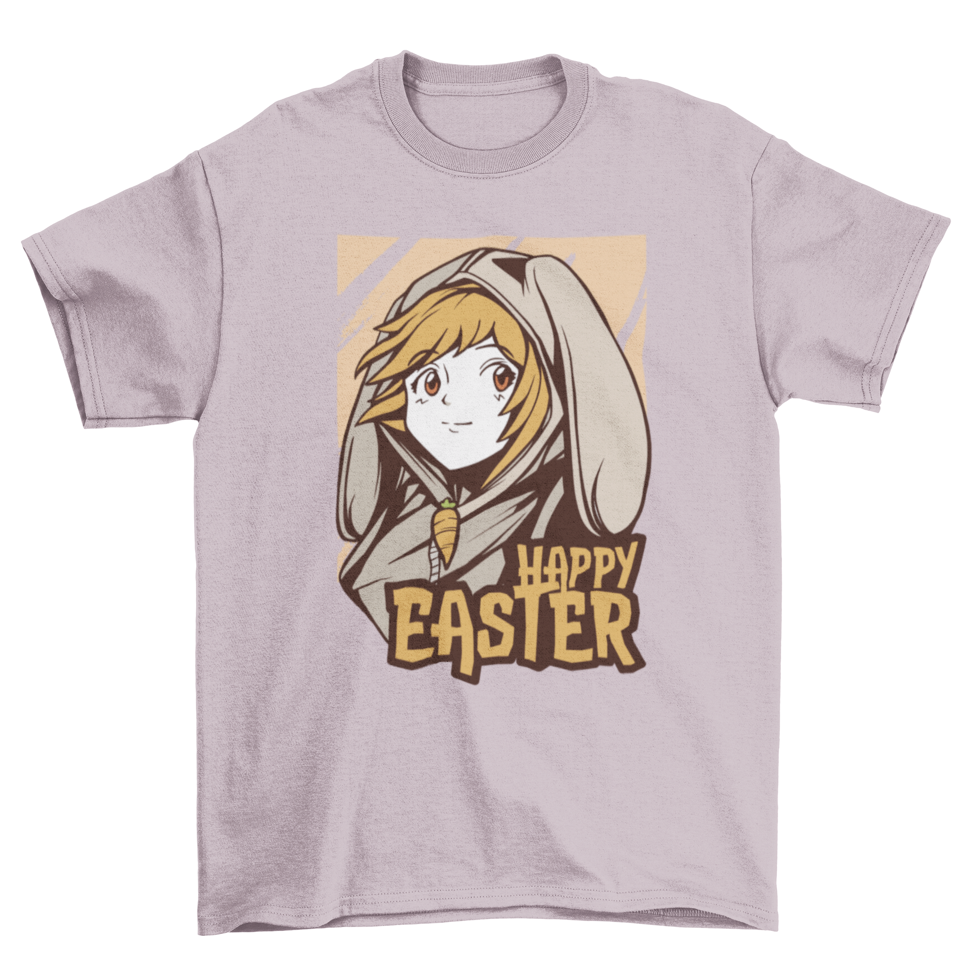 Easter anime girl t-shirt featuring a cute girl in a bunny outfit with the quote 'Happy Easter'.