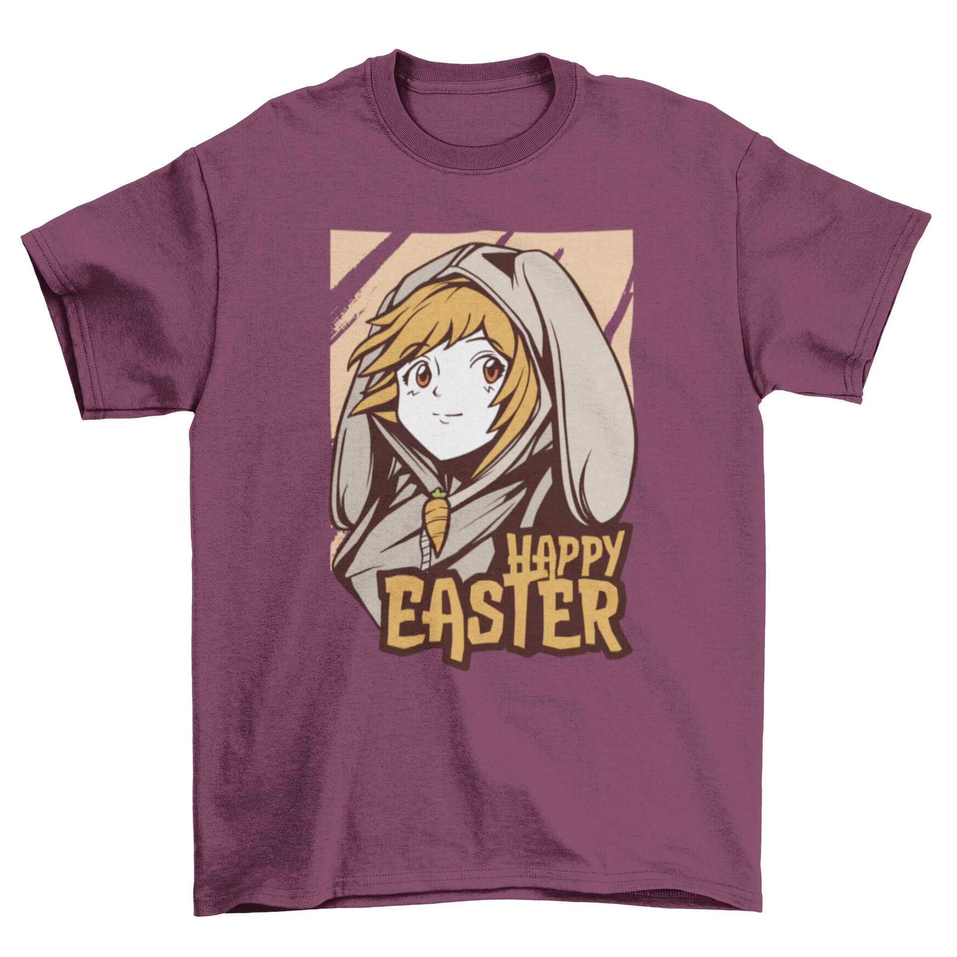 Easter anime girl t-shirt featuring a cute girl in a bunny outfit with the quote 'Happy Easter'.