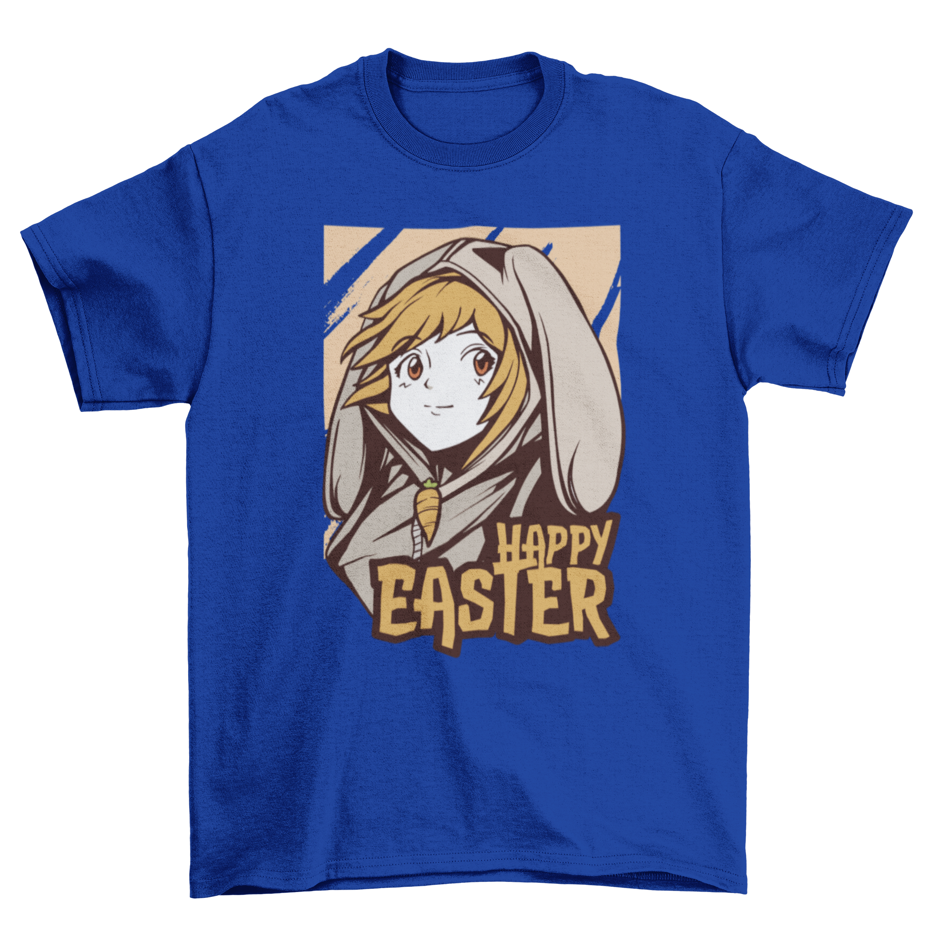 Easter anime girl t-shirt featuring a cute girl in a bunny outfit with the quote 'Happy Easter'.