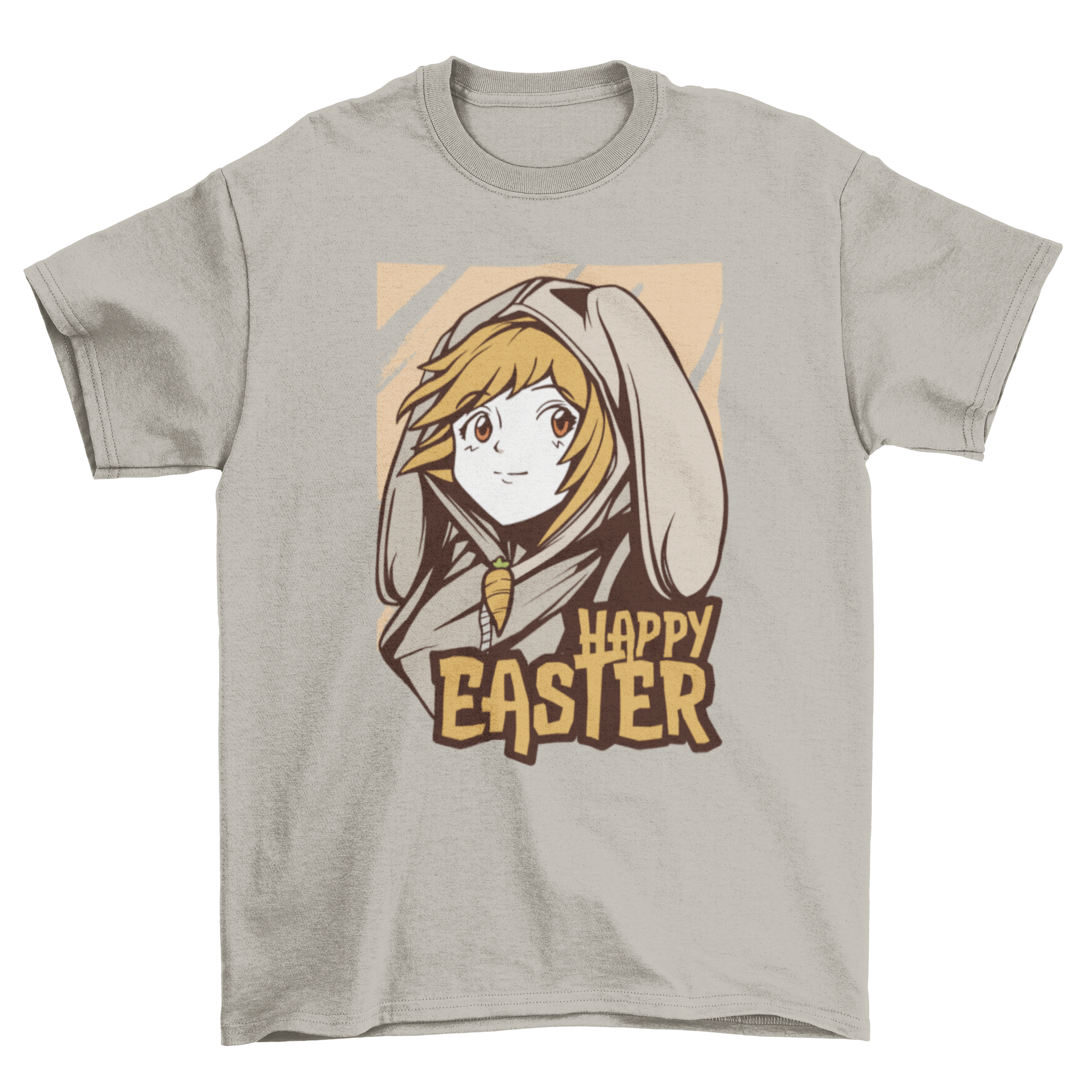 Easter anime girl t-shirt featuring a cute girl in a bunny outfit with the quote 'Happy Easter'.