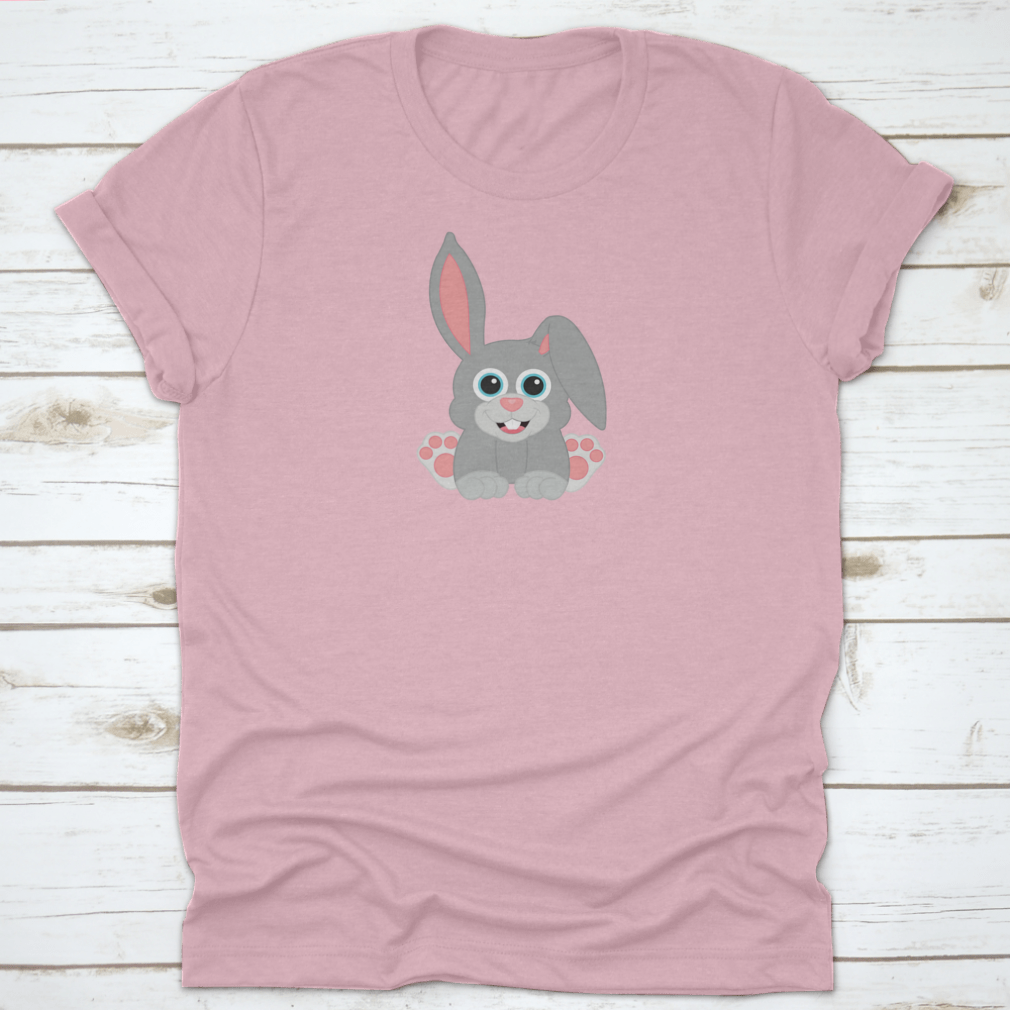 Easter Baby Grey Bunny T-Shirt featuring a happy sitting bunny design, made from soft cotton fabric.