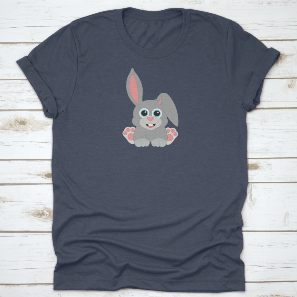 Easter Baby Grey Bunny T-Shirt featuring a happy sitting bunny design, made from soft cotton fabric.