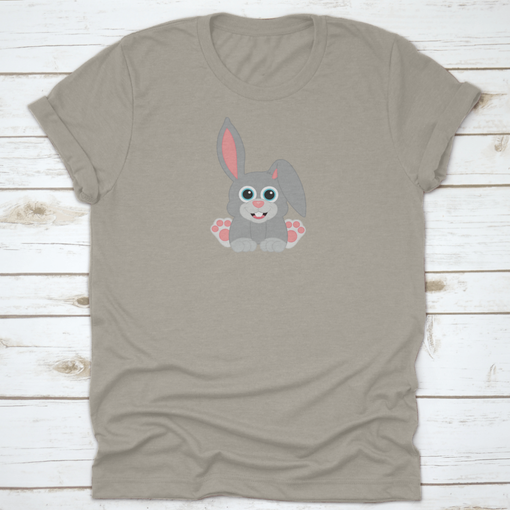 Easter Baby Grey Bunny T-Shirt featuring a happy sitting bunny design, made from soft cotton fabric.