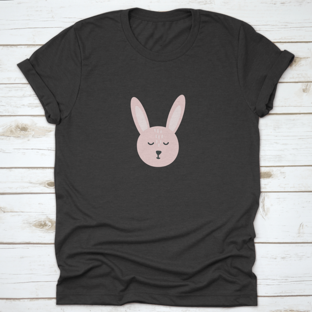 Easter Bunny T-shirt design featuring a cute bunny face with closed eyes, made from soft cotton fabric.