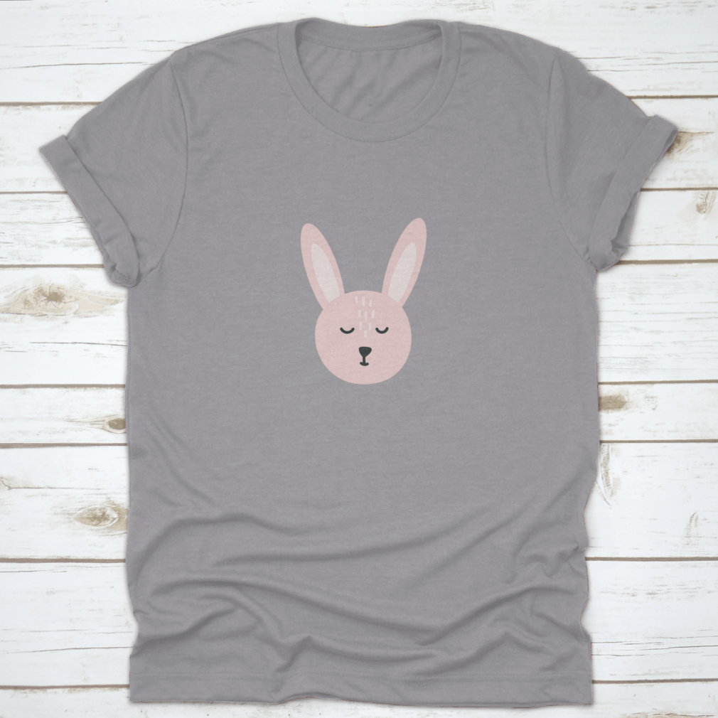 Easter Bunny T-shirt design featuring a cute bunny face with closed eyes, made from soft cotton fabric.