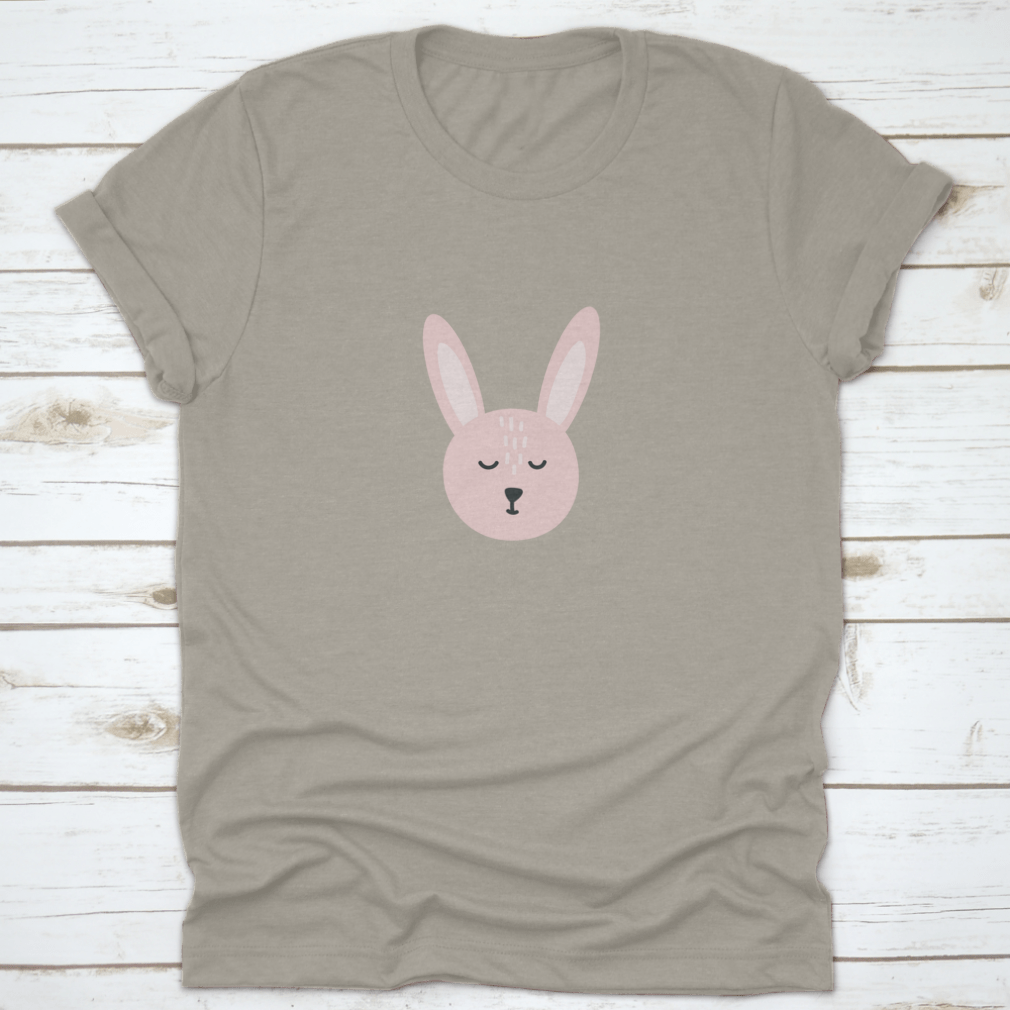 Easter Bunny T-shirt design featuring a cute bunny face with closed eyes, made from soft cotton fabric.