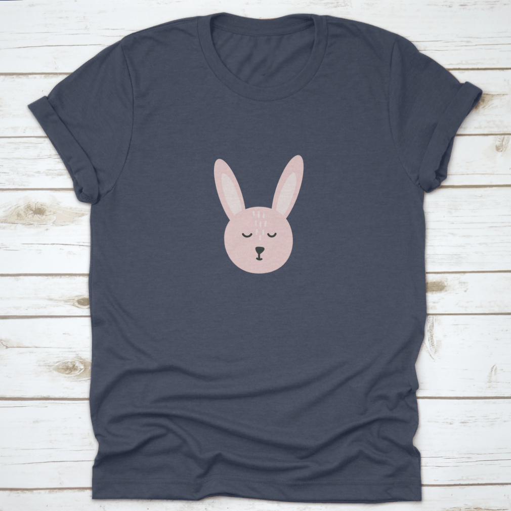 Easter Bunny T-shirt design featuring a cute bunny face with closed eyes, made from soft cotton fabric.