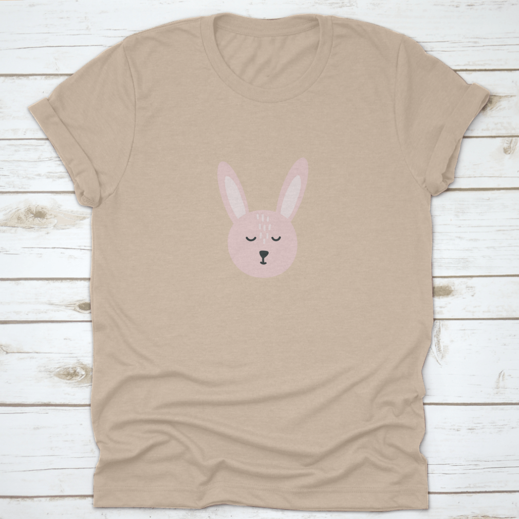 Easter Bunny T-shirt design featuring a cute bunny face with closed eyes, made from soft cotton fabric.