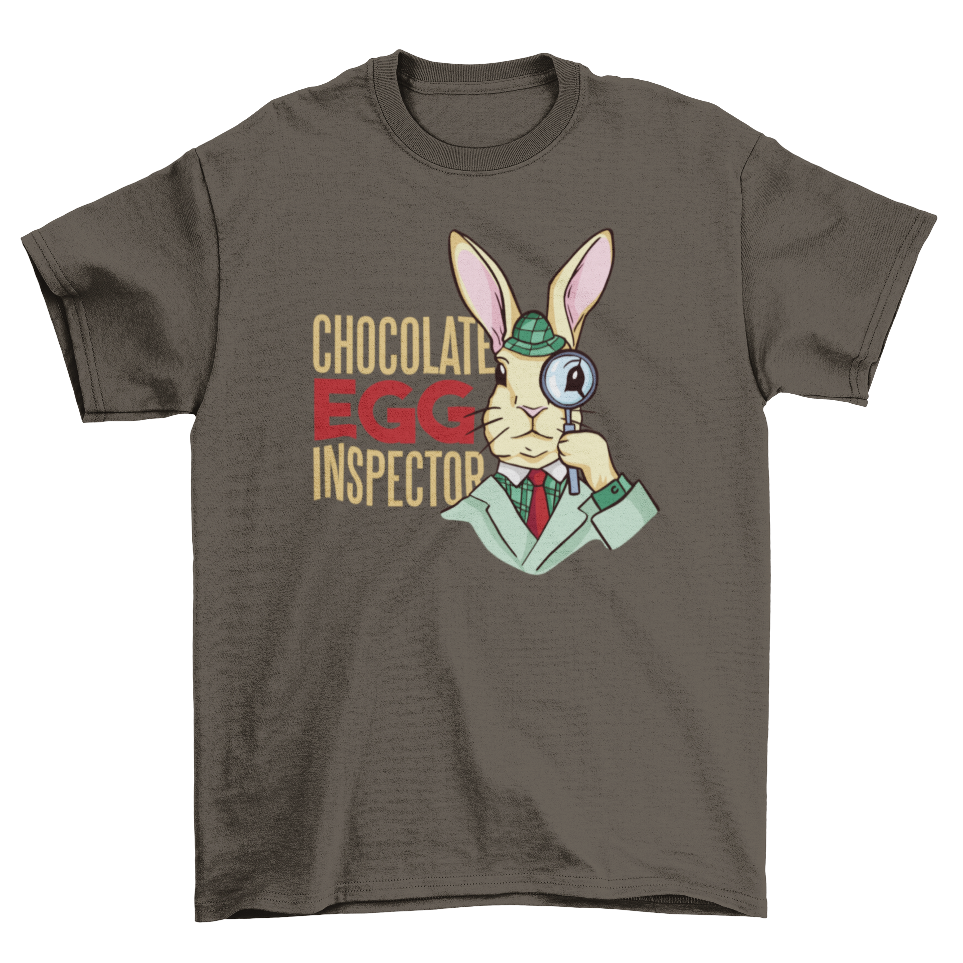 Easter Egg Inspector T-shirt featuring a rabbit dressed as an inspector with a quote.