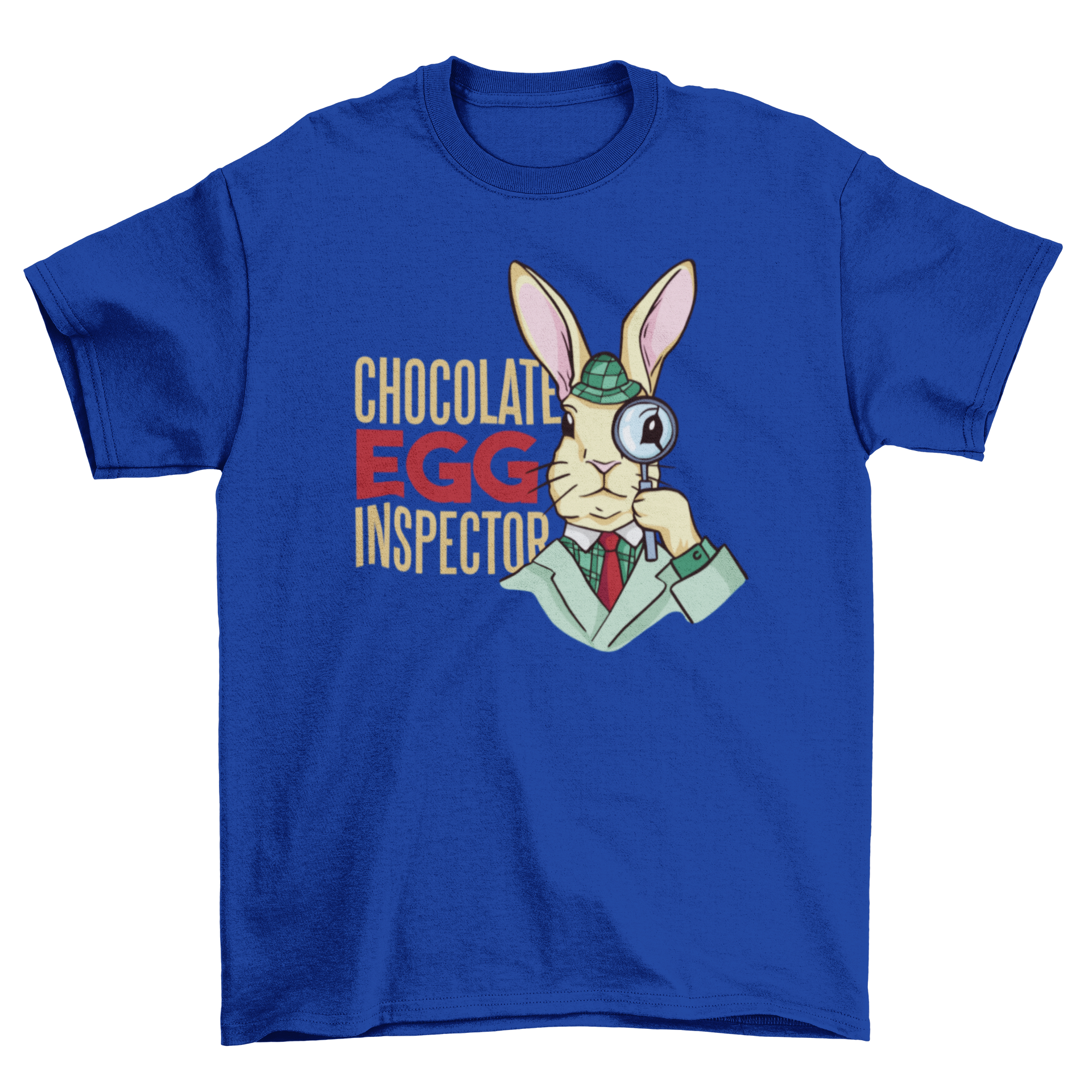 Easter Egg Inspector T-shirt featuring a rabbit dressed as an inspector with a quote.