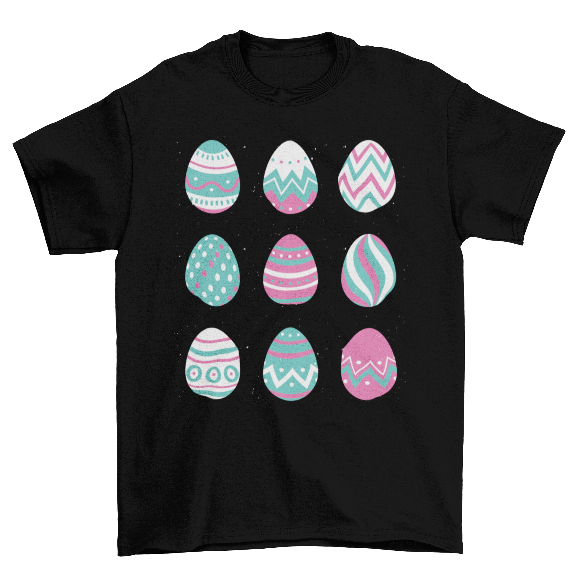 Easter Egg T-shirt featuring 9 colorful decorated eggs illustration.