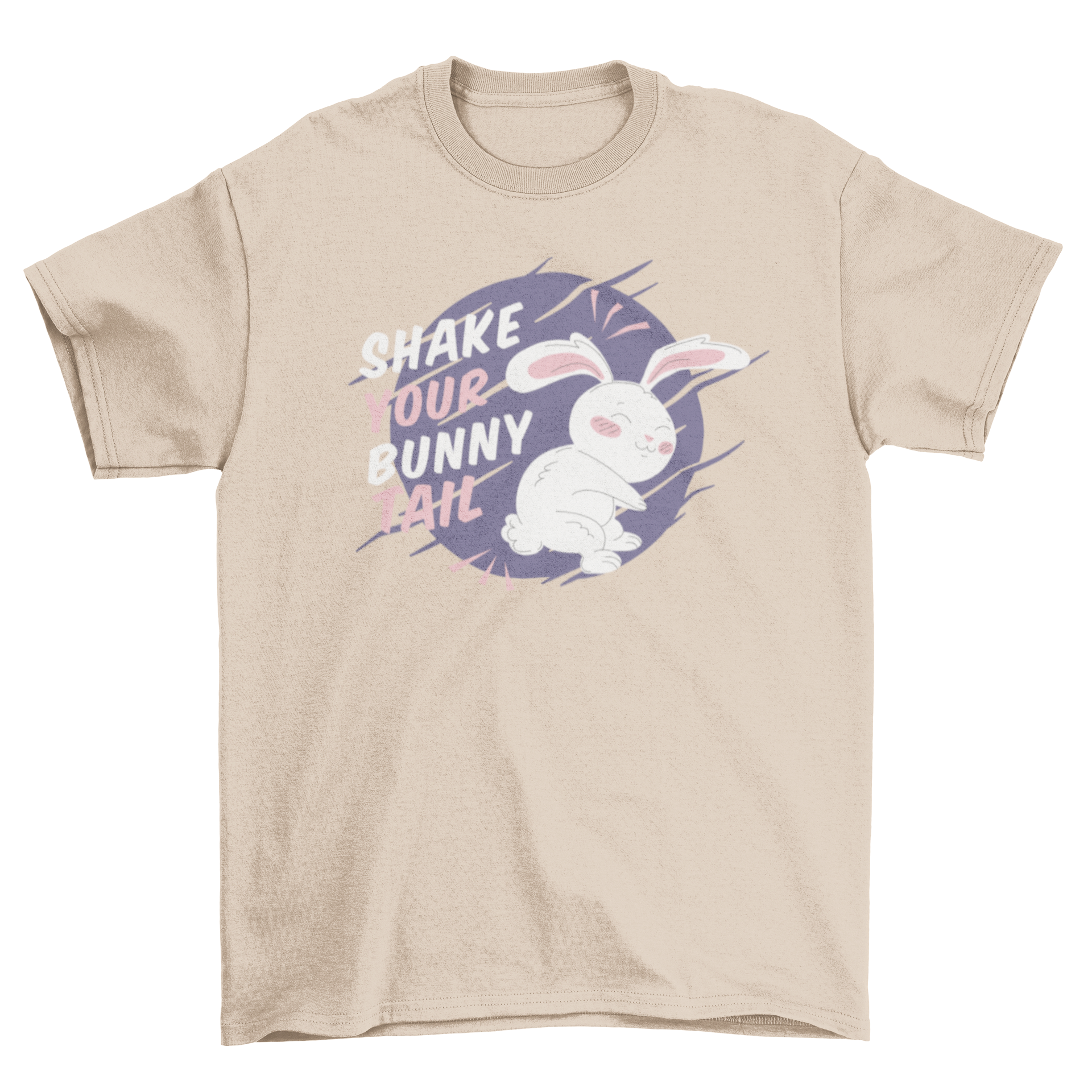 Easter Rabbit Quote T-shirt featuring a cute cartoon rabbit and the quote SHAKE YOUR BUNNY TAIL.