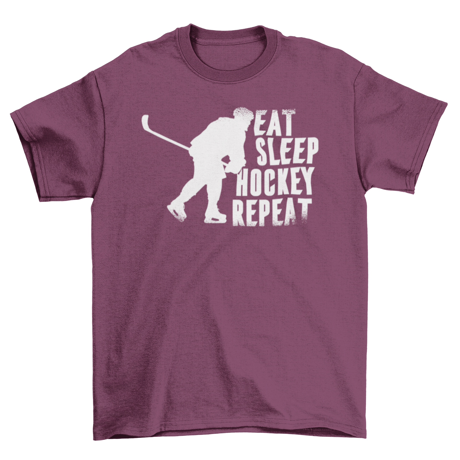 Eat Sleep Hockey T-shirt featuring bold lettering and a stylish design, perfect for hockey fans.