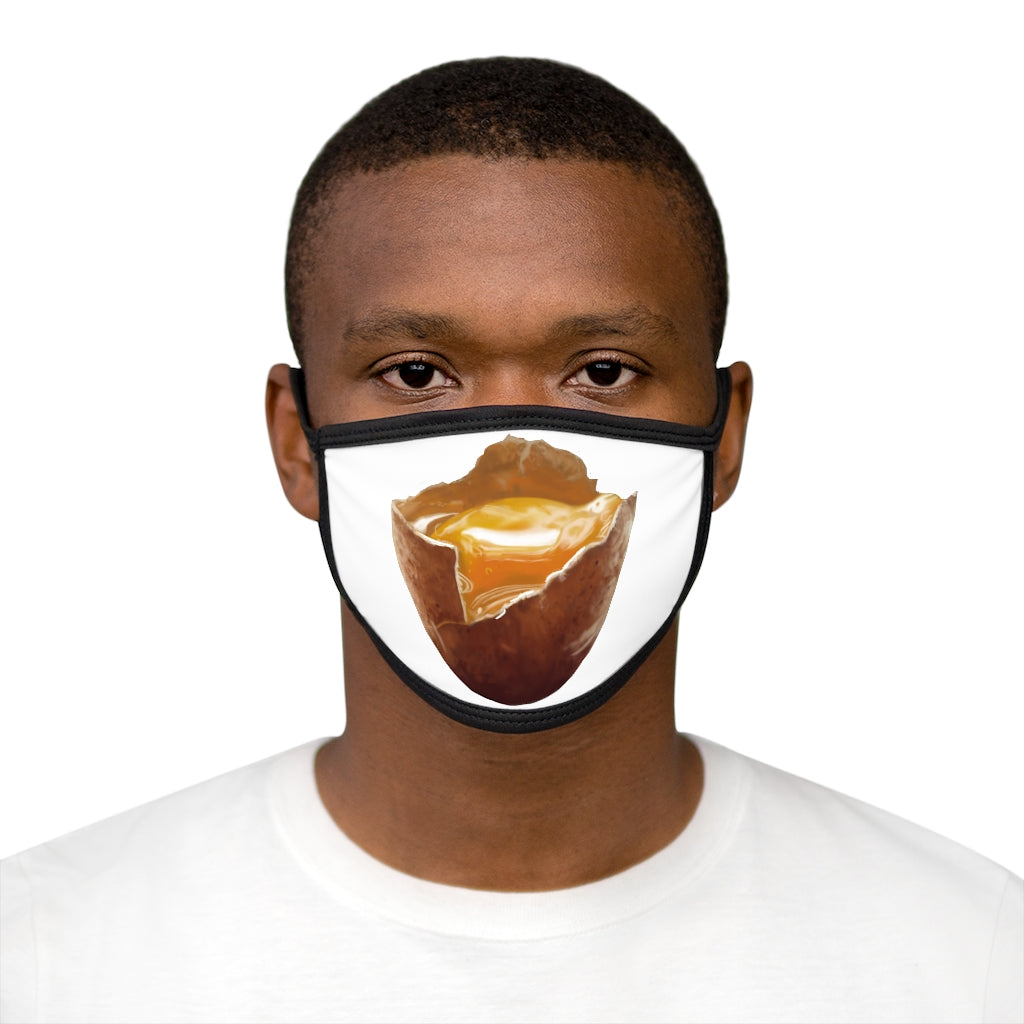 Egg Mixed-Fabric Face Mask featuring a black outer edge and earloops, with a stylish design suitable for everyday use.