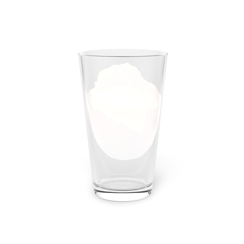 A clear 16oz Egg Pint Glass showcasing its elegant design, perfect for beverages and personalization.