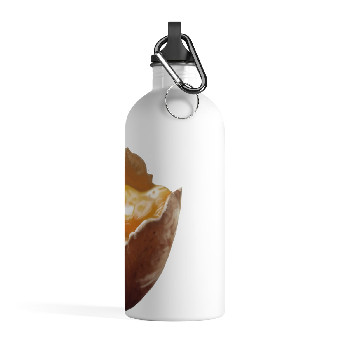 Egg Stainless Steel Water Bottle with a plastic screw top and carabiner, showcasing its stylish design and lightweight construction.