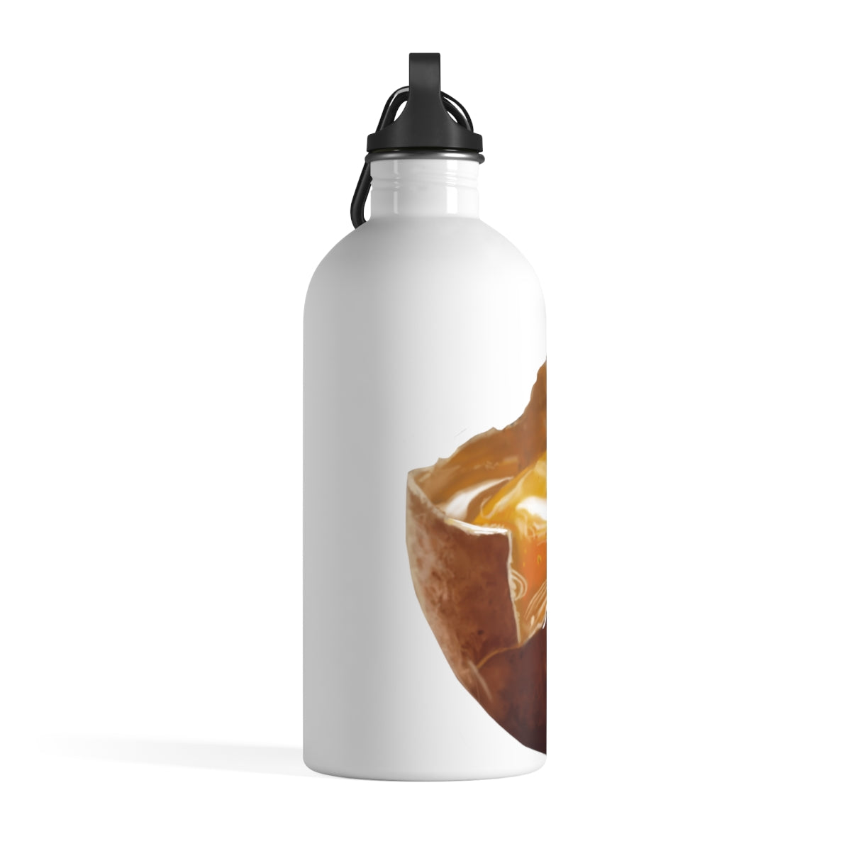 Egg Stainless Steel Water Bottle with a plastic screw top and carabiner, showcasing its stylish design and lightweight construction.