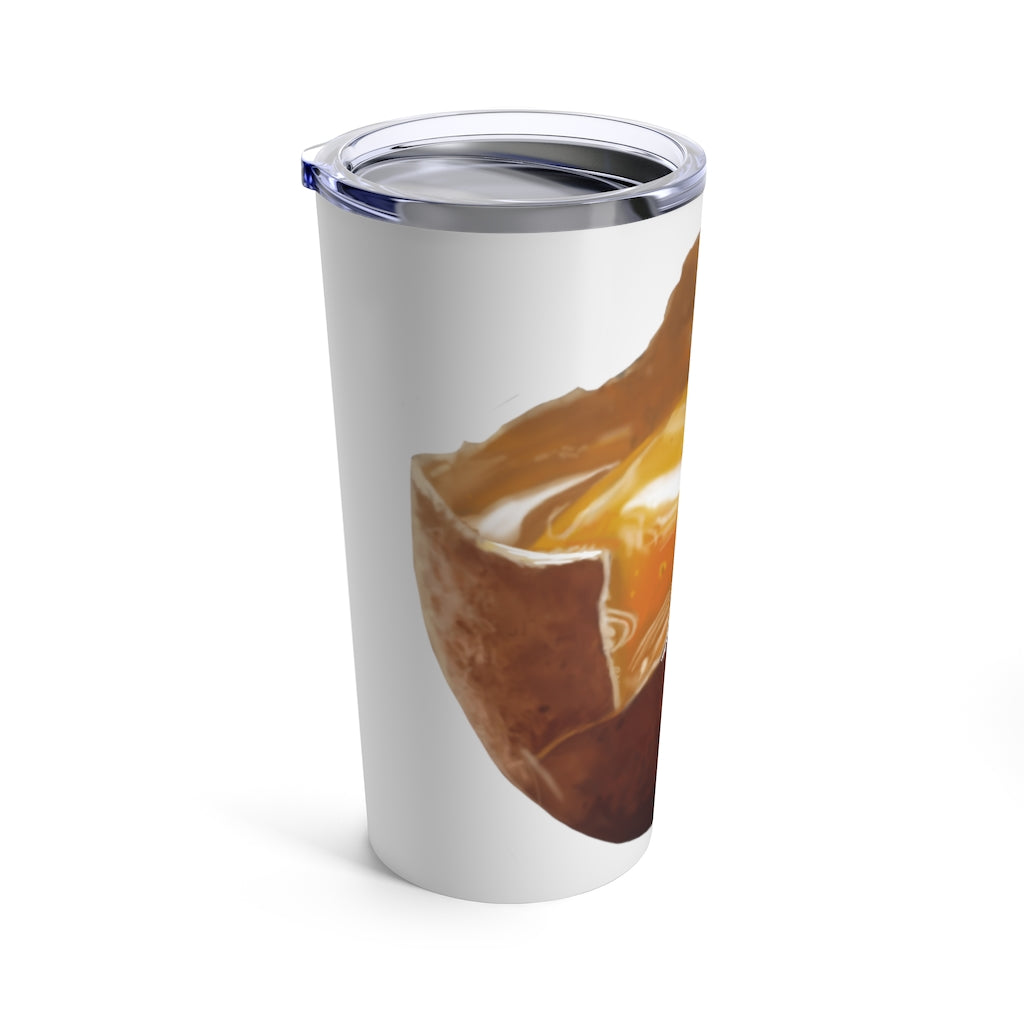 A stylish stainless steel Egg Tumbler 20oz with a see-thru plastic lid, perfect for travel and outdoor use.