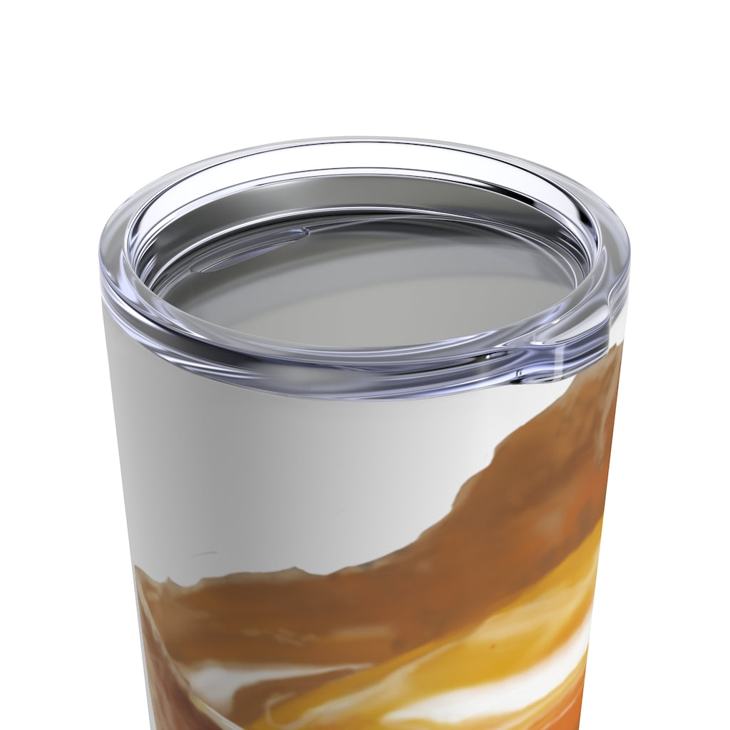 A stylish stainless steel Egg Tumbler 20oz with a see-thru plastic lid, perfect for travel and outdoor use.