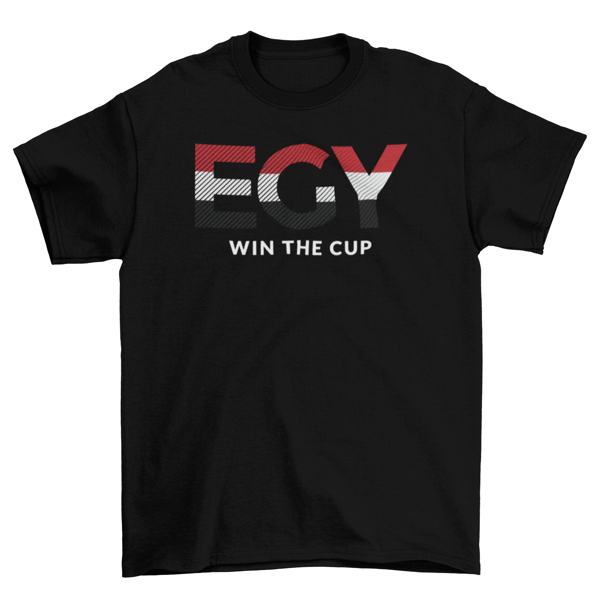 Egypt World Cup t-shirt featuring EGY letters and the Egypt flag design with a win the cup caption.