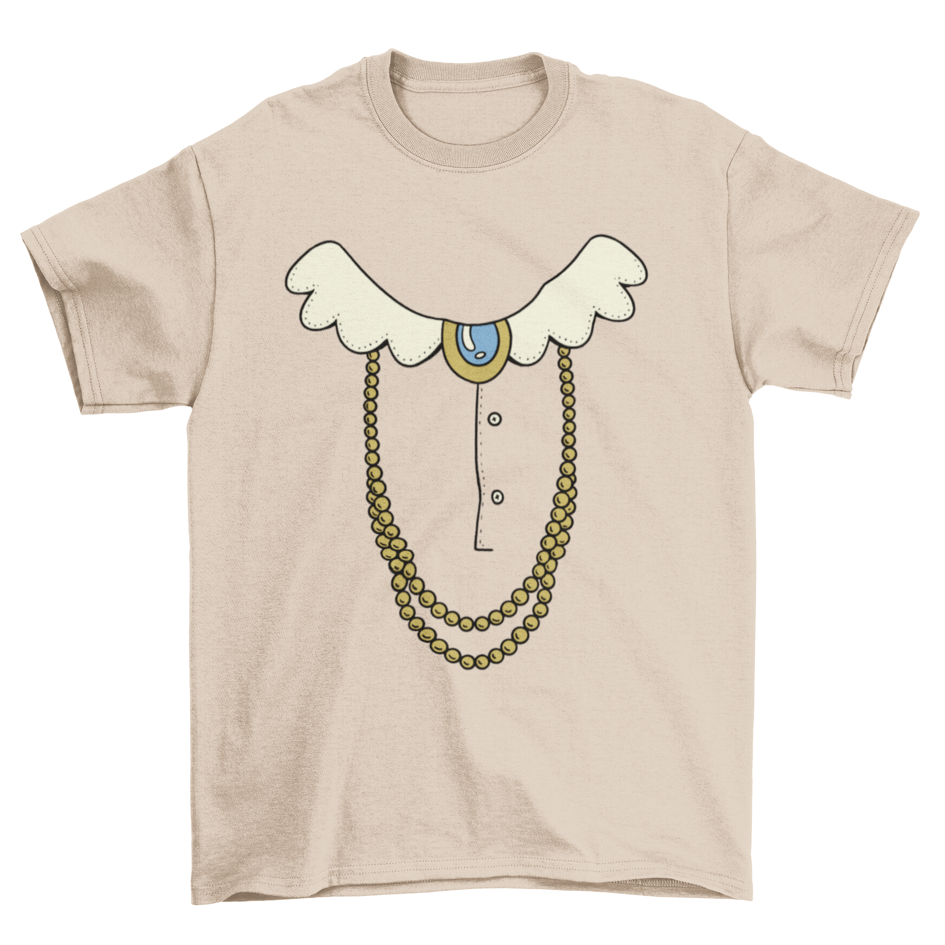 Elder lady costume t-shirt featuring a humorous design of a collar and jewelry, perfect for costume parties.